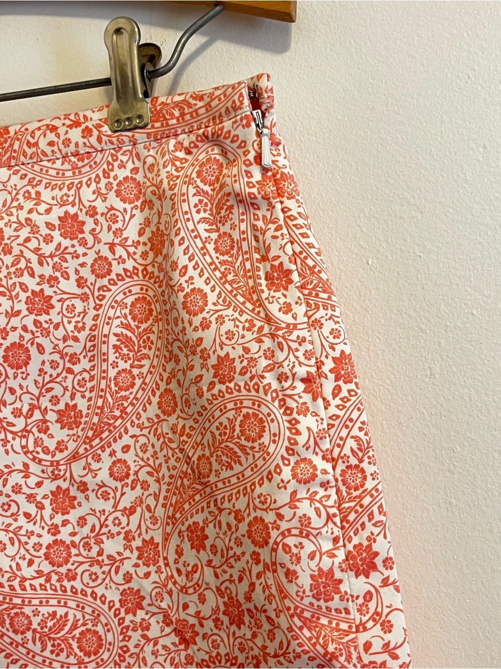 346 Brooks Brothers Paisley Cotton Stretch A-Line Skirt Coral White Women’s 8 - Picture 3 of 6
